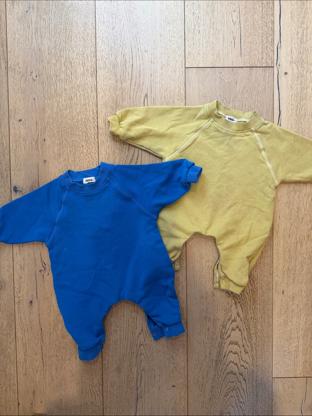 Classic baby sweatshirt One-Piece in Blue and Mustard